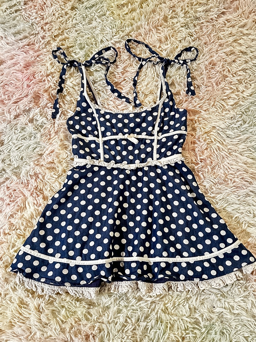 For Love & Lemons Dolly Denim Dot Mini Dres Size Large - Picture 3 of 16